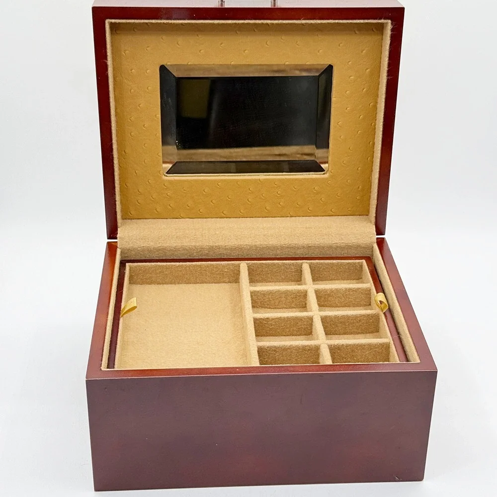 Judith Ripka Jewelry Box Chest Diamonique Heart Handle 3 Level Ostrich Embossed